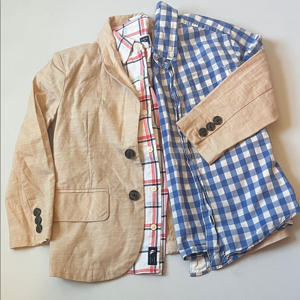 Boys 4T Tan Blazer Plaid Dress Shirt Bundle